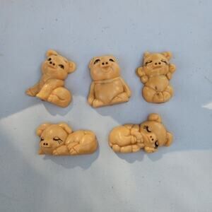 Lot of 5 Vintage Pig Fridge Magnets 2 Damaged Plastic